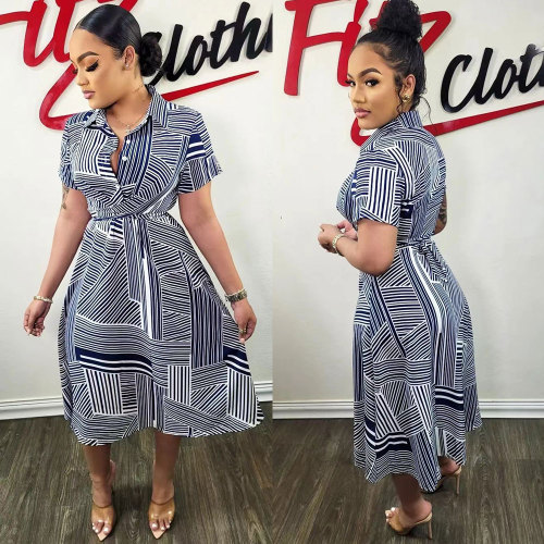 Casual Digital Geometric Irregular Print Midi Dresses