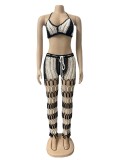 Summer Sexy Hollow Perspective Linen Beach Fishnet Two Pieces