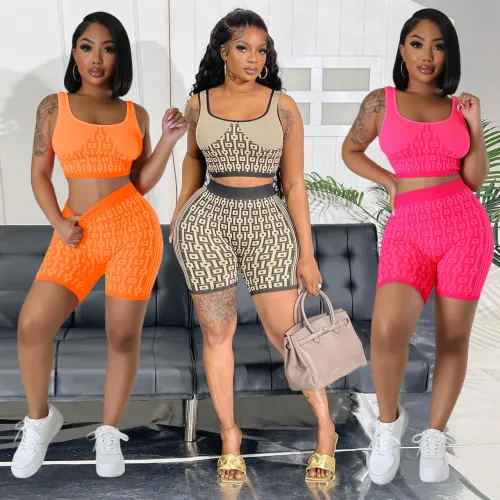Casual Printed Slim Sports Sleeveless Fashion Short Set