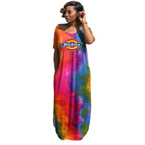Casual Tie-dye Printed V-neck Maxi Dresses Women