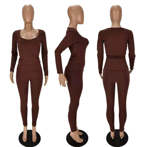 Women Casual 2 Piece Pants Set Bodycon Active Solid Color Lounge Outfit