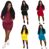 Solid Color Hooded Sweatshirt Dress