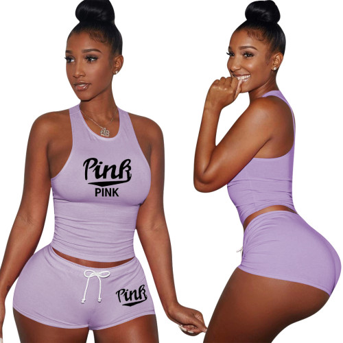Cotton Printed Letter Breathable Sweatpants Short Set