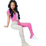 Color-block Crop Top & Pleated Split Micro-flare Stacked Pants