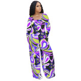 Autumn Printed Invisible Zipper Jumpsuit with Pocket