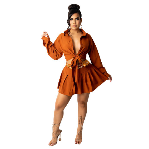 Office Bandage Cardigan Pleated Skirt Lady Workwear Set