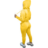 Casual Letter Pyrography Velvet Drawstring Kangaroo Pocket Hoodie & Pants Set