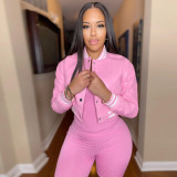 Thread Elasticity Faux Leather Baseball Jacket