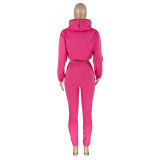 Rose Cotton Fleece Drawstring Jogging Tracksuit Hollow Hoodie Blouse Pants Set and Vest
