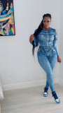 Casual Printed Faux Denim Honey Legging Set