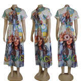 Fashion Digital Printing Casual Short Sleeve Swing Dress