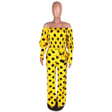 Polka Dot Lantern Sleeve Off Shoulder Two Piece Set