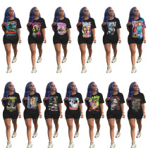 Summer Fashion Pattern Printing Two Piece Set Women Clothing Shorts