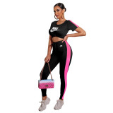 Outdoor Athleisure Printed Women's Short Sleeve Pant Sets