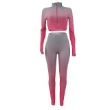 High Neck Gradient Embroidered Letters Sports Two-Piece Set