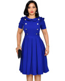 OL Style Ruffle Collar Short Sleeve Pleated Dress