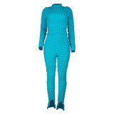 Casual Long Sleeve Bubble Fabric Pants Set