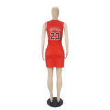 Casual Sleeveless Double-sided Pattern Printed Webbing Basketball Mini Dress