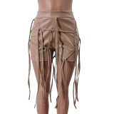 Casual Leather Rope Trim Shorts