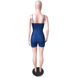 Hot Drilling Dazzled And Denim Romper