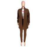 Solid Color Fashion Fleece Cardigan Coat Two Piece Set