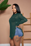 Solid Color Sexy See Through Single-breasted Lapel Slits Chiffon Shirt