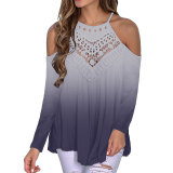 Knitted Printed Off Cold Shoulder Gradient T-Shirt