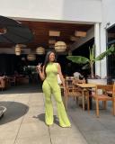 Solid Color Autumn Women's Sleeveless Irregular Top Slit Flared Pants Two Pieces
