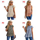 Casual Fashion Floral Pattern Print Ruffle Sleeve Top