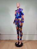 Casual Sports Stitching Print Two Piece Set