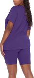 Fashion Solid Color V Neck Short Sleeve Shorts Set