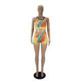 Sexy Graphic Print Yoga Tank Top Shorts Set