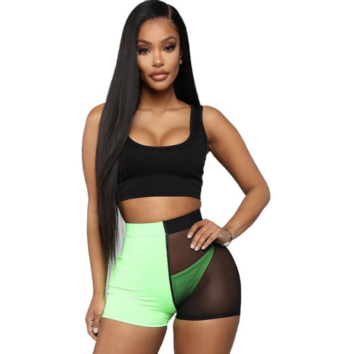 Casual Mesh Vest Top and Shorts Three-piece Set with Panties