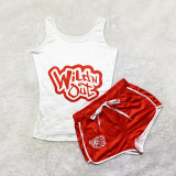 Sexy Graphic Print Vest Shorts Yoga Pants Suit