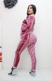 Casual Branded Clothing Spring Turndown Neck Printed Zipper Pant Set