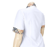 White Woven Plaid Button Double Placket Lapel Shirt