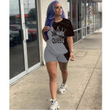 Casual Printed Tracksuit Women Short Sleeve Two Piece Outfits with Pockets