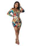 Sexy Fashion Digital Print Multicolor Shirt Dress