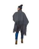 Dark Grey British Style Oversized Fringed Top