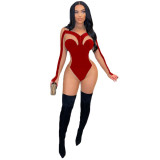 Gold Velvet Mesh Stitching Jumpsuit & Romper