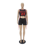 Two-Piece Double-sided Pattern Printed Sleeveless Bandage Shorts Set
