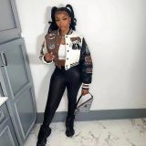 Casual Colorblock Button Fashion Print Double Thread Baseball Jacket