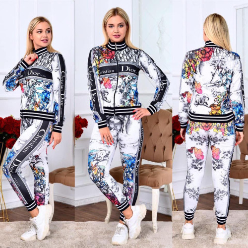 Women's Printed 2 Piece Set Sports Joggers Tracksuit Suit