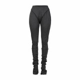 Solid Dark Grey Tight Stacked Pants