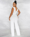 Elegant Sleeveless V Neck Pleated Bust Gold Link Jumpsuit