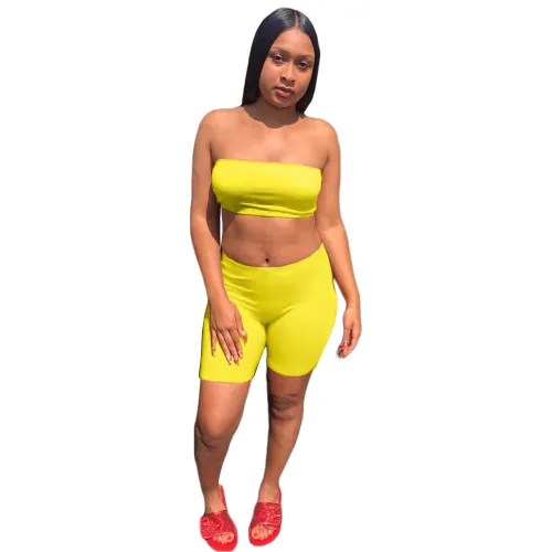 Solid Color Crop Tube Top and Shorts