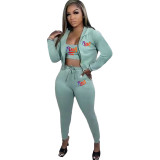 Copy Casual Print Gradient Patchwork Sweatsuit Hooded Collar Long Sleeve Three Pieces