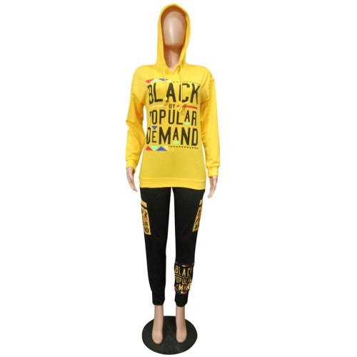 Casual Letter Print Hoodie Sweatshirt Two Piece Set