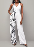 Sexy Fashion Digital Print V-Neck Sleeveless Women's Jumpsuit