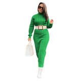 Solid Color Sweater Women High Neck Knit Long Dress without Belt